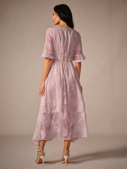 Lace Detail Full-Length Maxi Dress with Flutter Sleeve for Women