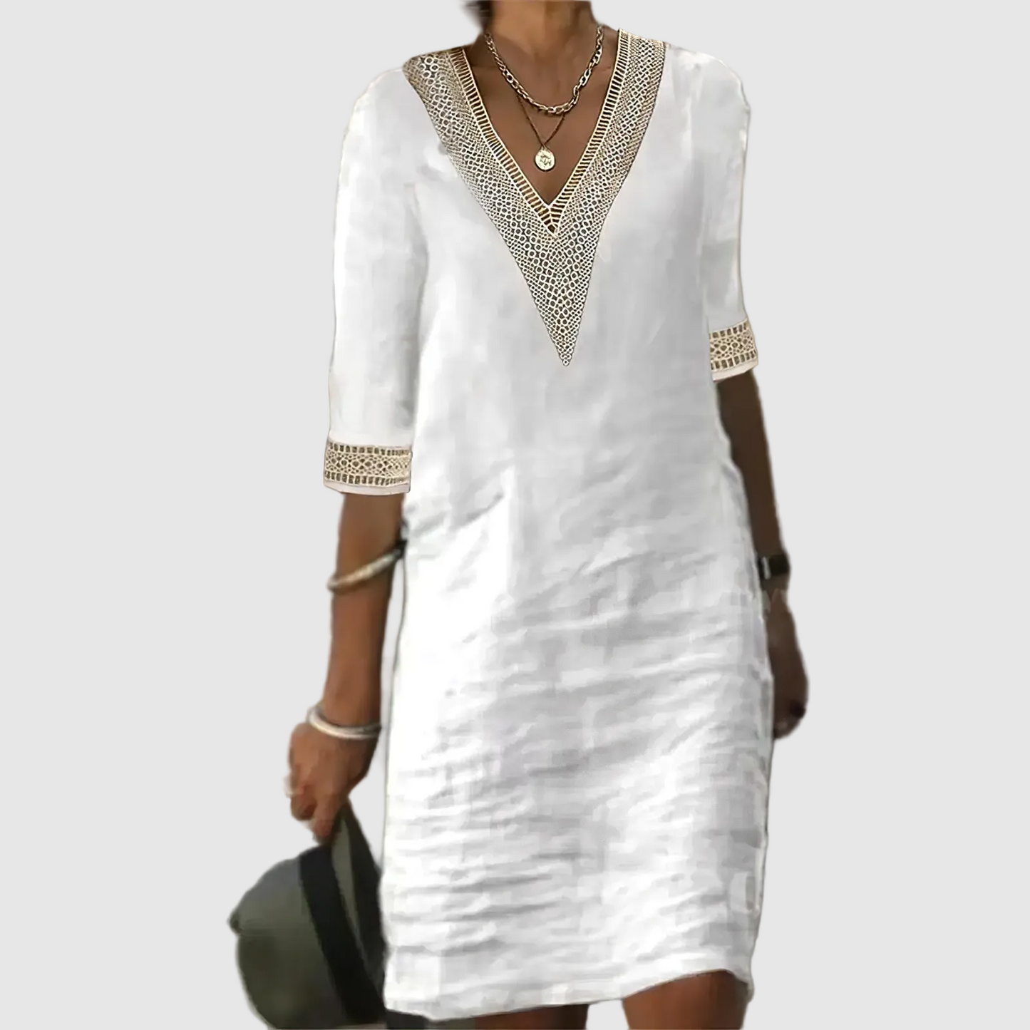 Cotton Linen Midi Dress Lightweight Woven Summer Dress for Women