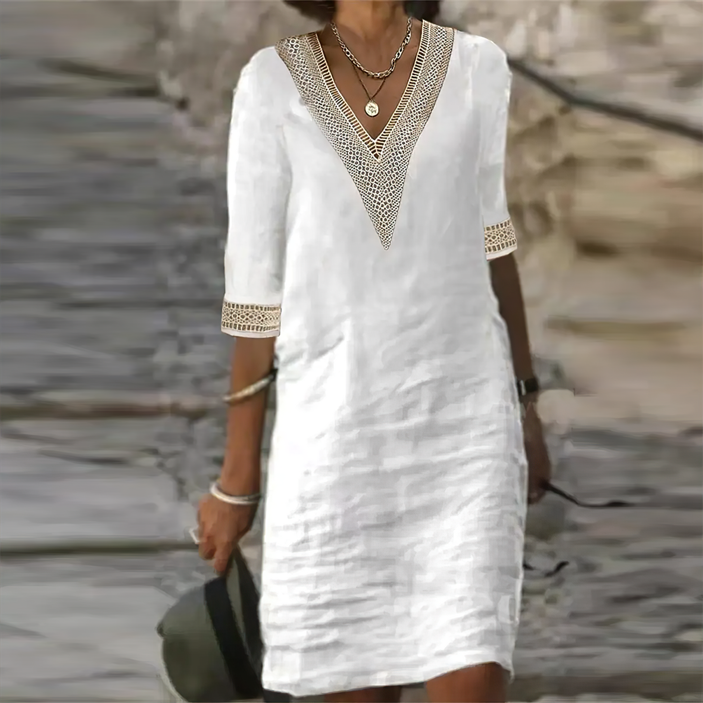 Cotton Linen Midi Dress Lightweight Woven Summer Dress for Women