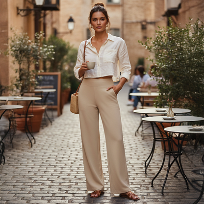 High-Rise Full-Length Wide-Leg Pants for Women
