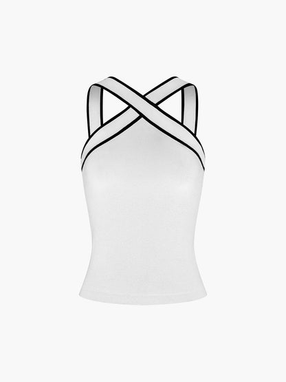 Draped Fitted Summer Halter Neck Top with Sleeveless for Women
