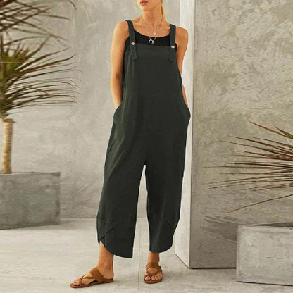 Dungaree style jumpsuit with adjustable straps and relaxed fit for women