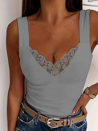 Lace Trim Fitted Sleeveless Top for Women