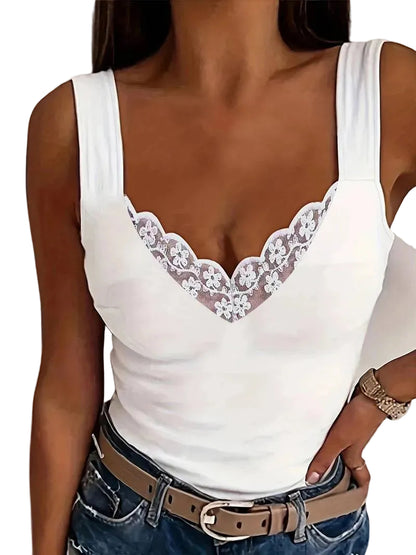 Lace Trim Fitted Sleeveless Top for Women