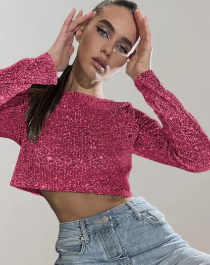 Sequin Fitted Sleeveless Crop Top for Women