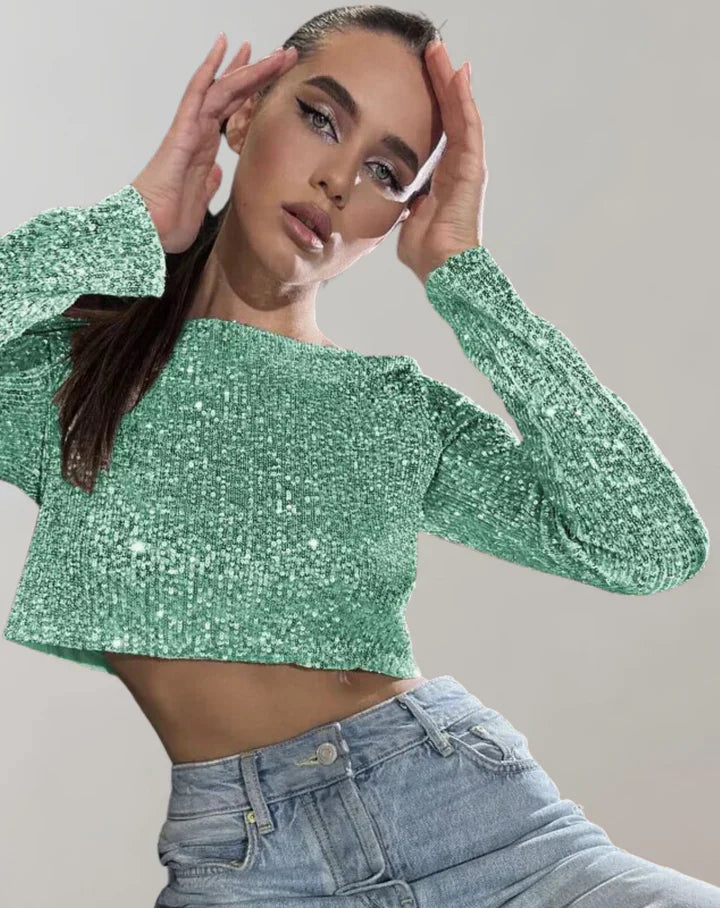 Sequin Fitted Sleeveless Crop Top for Women