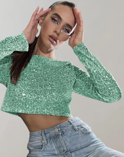 Sequin Fitted Sleeveless Crop Top for Women