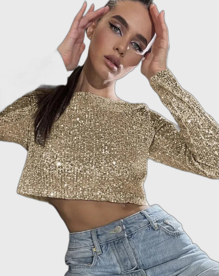 Sequin Fitted Sleeveless Crop Top for Women