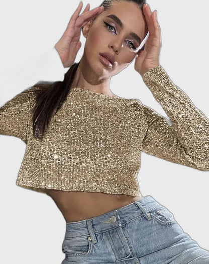 Sequin Fitted Sleeveless Crop Top for Women