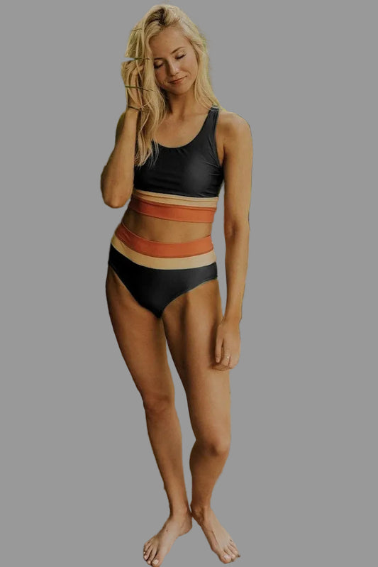 Colorblock bikini set with cut back design for women