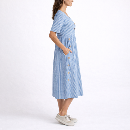 Striped Midi Dress with Round Neck for women