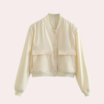 Ribbed Relaxed Fit Casual Bomber Jacket with Long Sleeve for Women