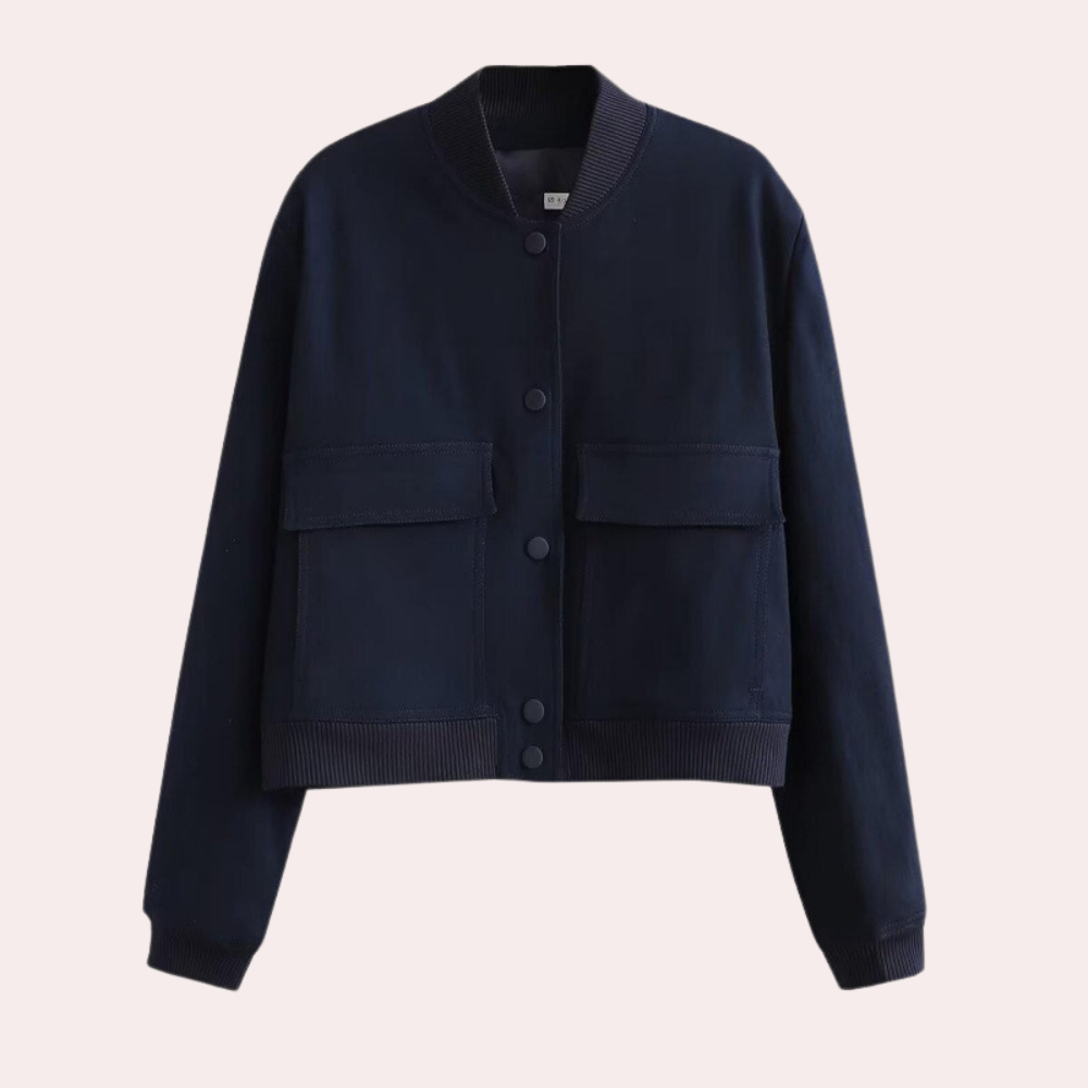 Ribbed Relaxed Fit Casual Bomber Jacket with Long Sleeve for Women
