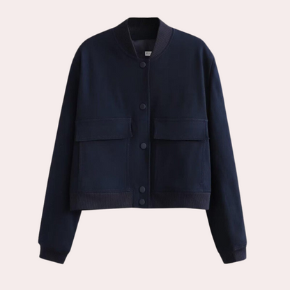 Ribbed Relaxed Fit Casual Bomber Jacket with Long Sleeve for Women