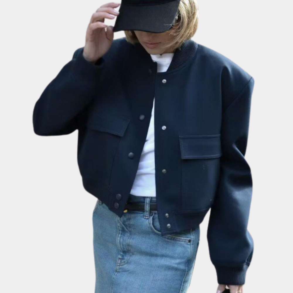 Ribbed Relaxed Fit Casual Bomber Jacket with Long Sleeve for Women