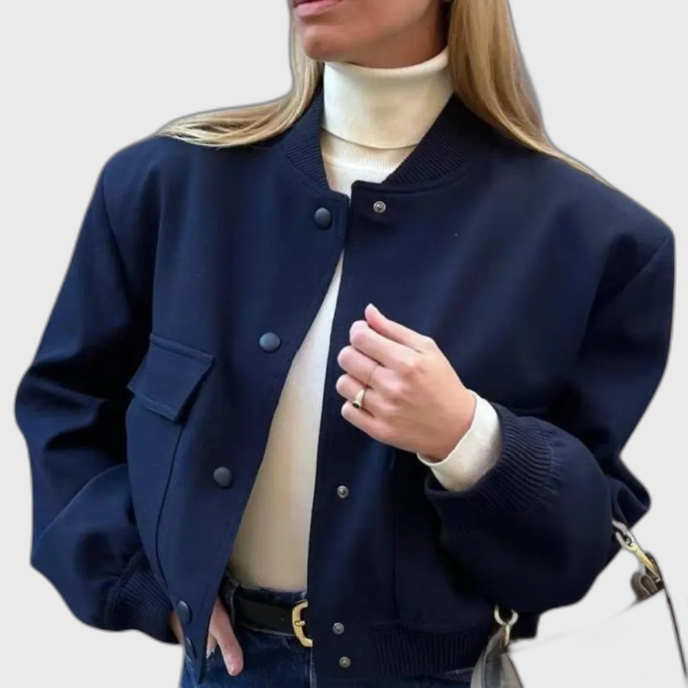 Ribbed Relaxed Fit Casual Bomber Jacket with Long Sleeve for Women