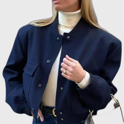 Ribbed Relaxed Fit Casual Bomber Jacket with Long Sleeve for Women