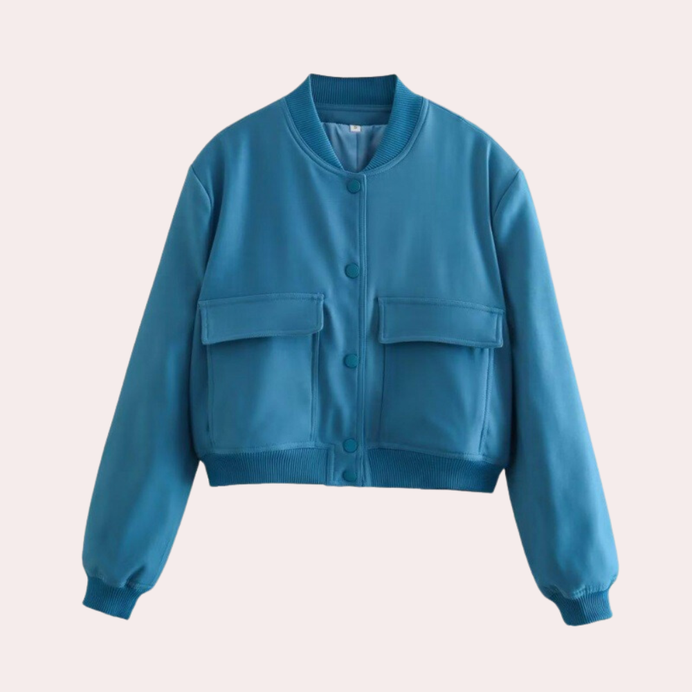 Ribbed Relaxed Fit Casual Bomber Jacket with Long Sleeve for Women
