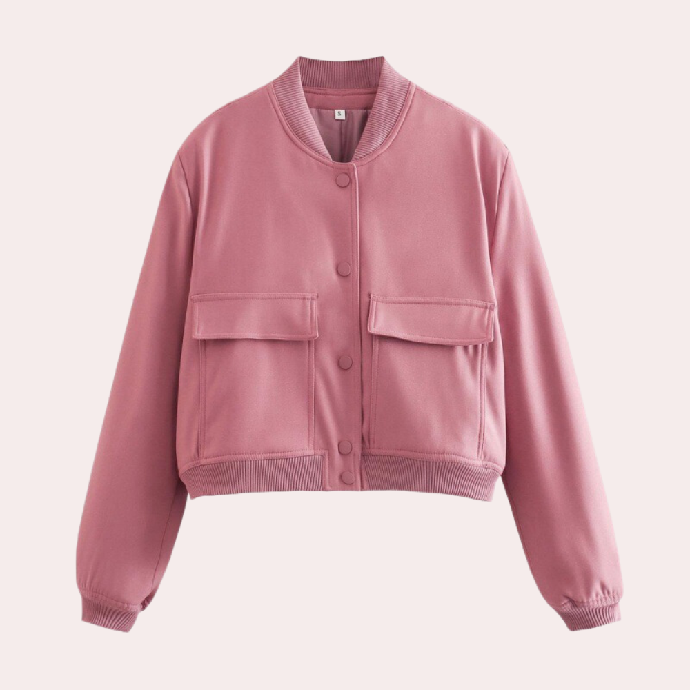 Ribbed Relaxed Fit Casual Bomber Jacket with Long Sleeve for Women