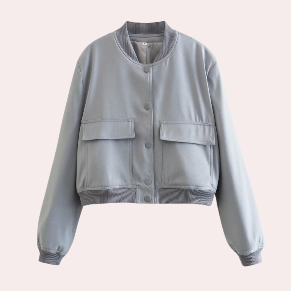 Ribbed Relaxed Fit Casual Bomber Jacket with Long Sleeve for Women