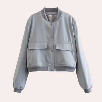 Ribbed Relaxed Fit Casual Bomber Jacket with Long Sleeve for Women