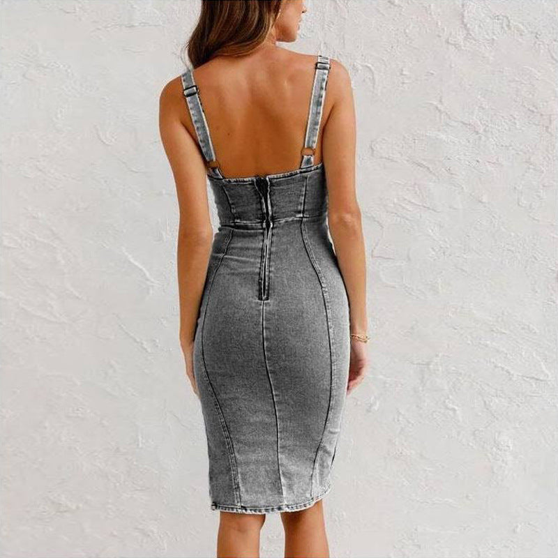Denim Sleeveless Midi Dress for Women