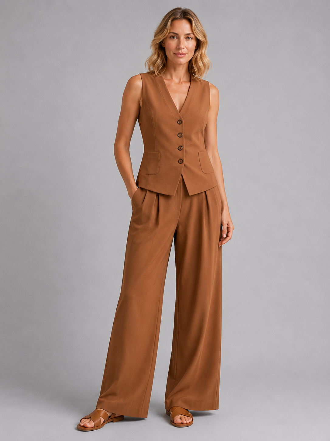 Wide Leg Trousers Co-ord Set – Relaxed Tailored Two Piece for Women