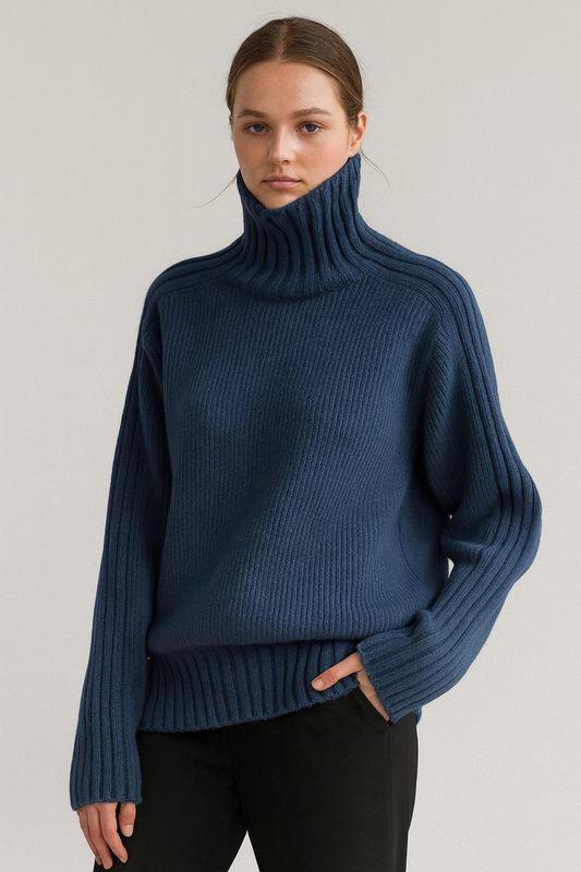 High Neck Solid Knit Sweater for Women