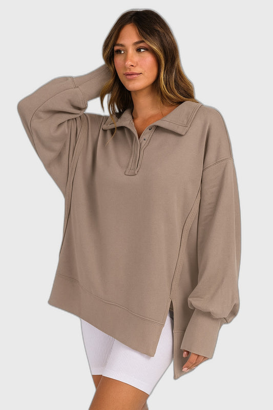 Ribbed Relaxed Fit Casual Sweatshirt with Long Sleeve for Women