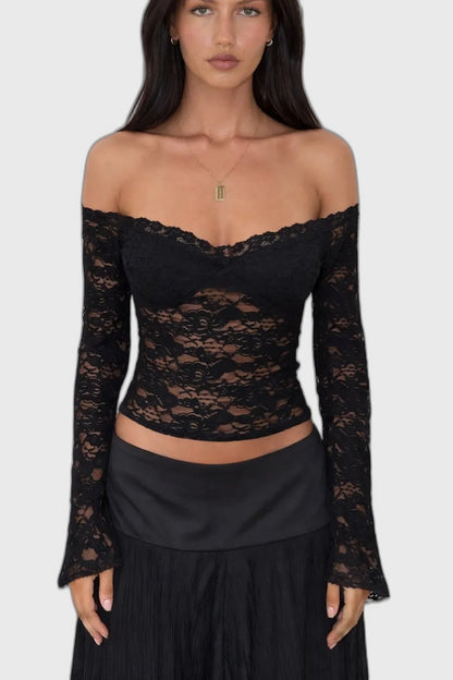 Lace Fitted Cropped Corset Top with Off-Shoulder for Women