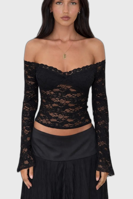 Lace Fitted Cropped Corset Top with Off-Shoulder for Women