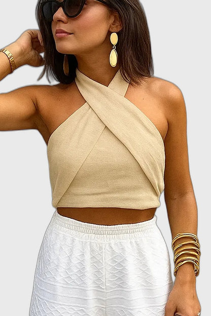 Fitted Cropped Summer Crop Top with Halter Neck for Women