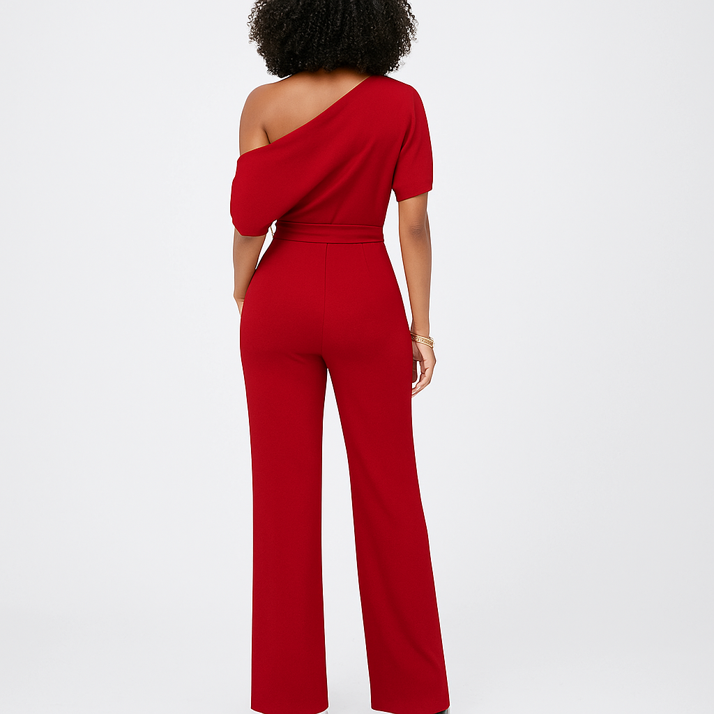 Flowing Full-Length Wide Leg Trousers with One-Shoulder for Women