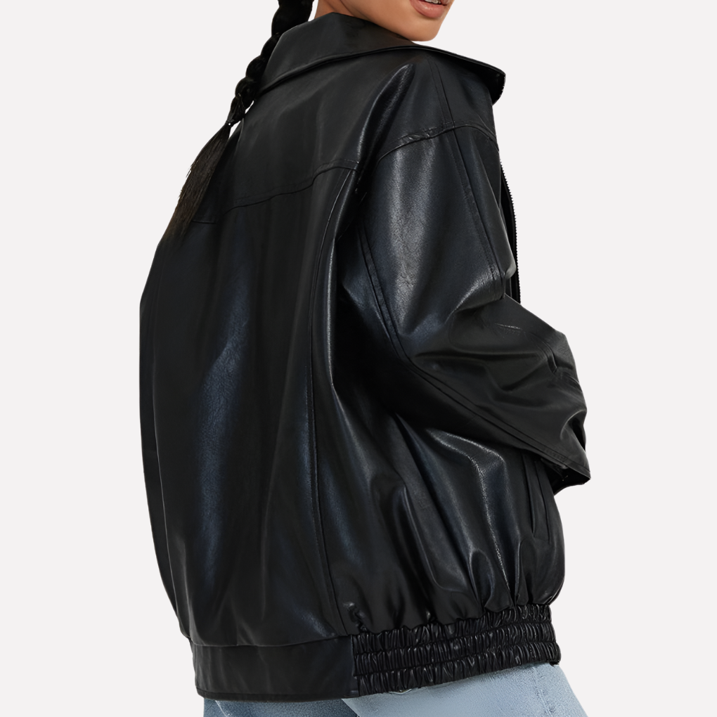 Ribbed Oversized Loose Fit Bomber Jacket with Long Sleeve for Women