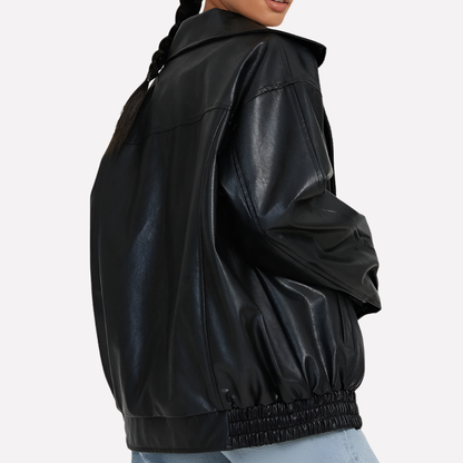 Ribbed Oversized Loose Fit Bomber Jacket with Long Sleeve for Women