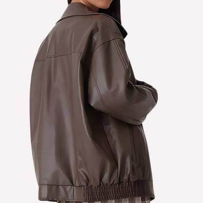 Ribbed Oversized Loose Fit Bomber Jacket with Long Sleeve for Women