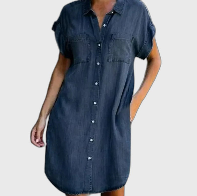 Denim Short Sleeve Midi Dress for Women