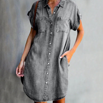 Denim Short Sleeve Midi Dress for Women