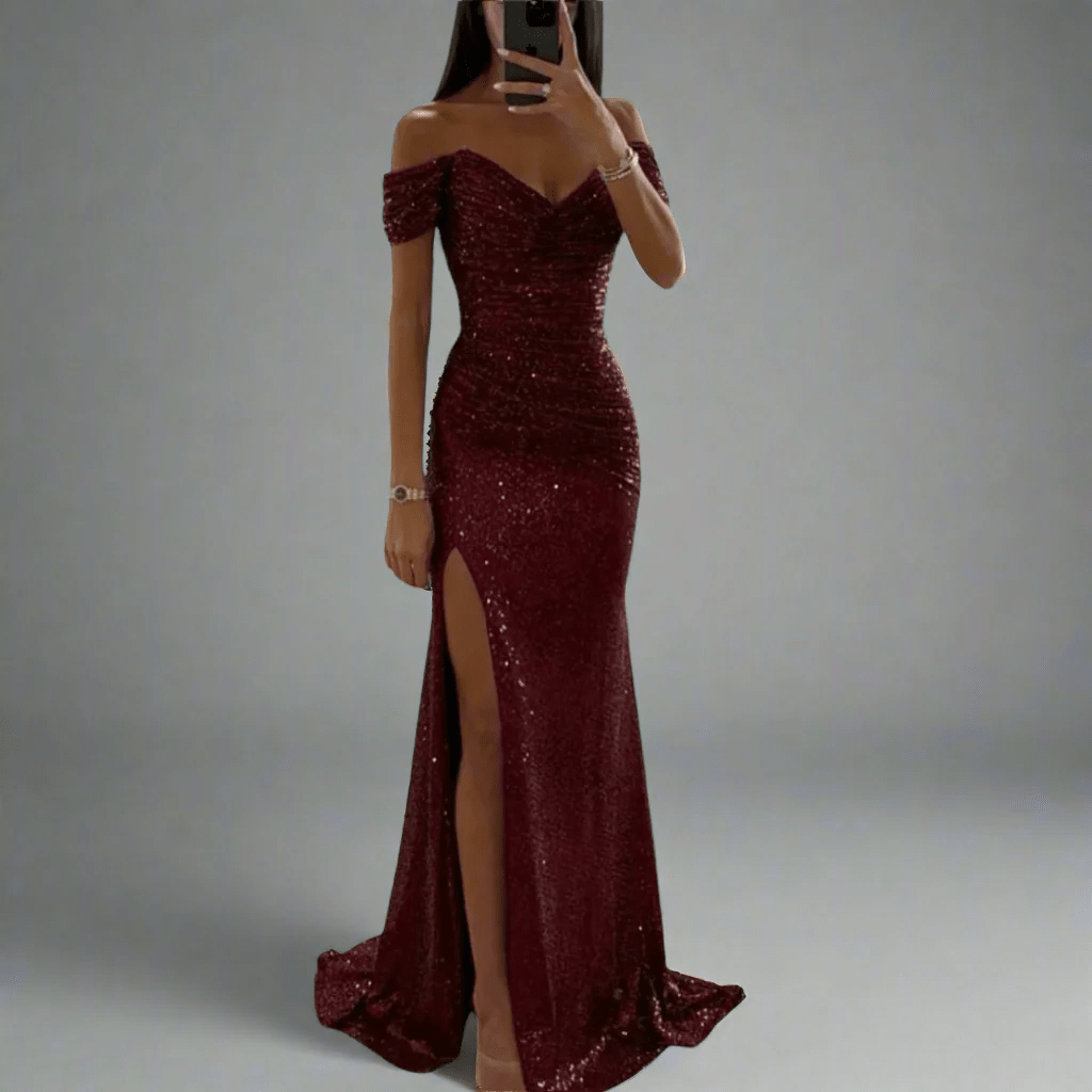 Sequin Full-Length Evening Maxi Dress with Off-Shoulder for Women