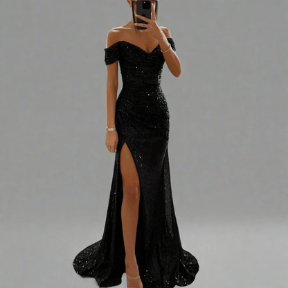 Sequin Full-Length Evening Maxi Dress with Off-Shoulder for Women