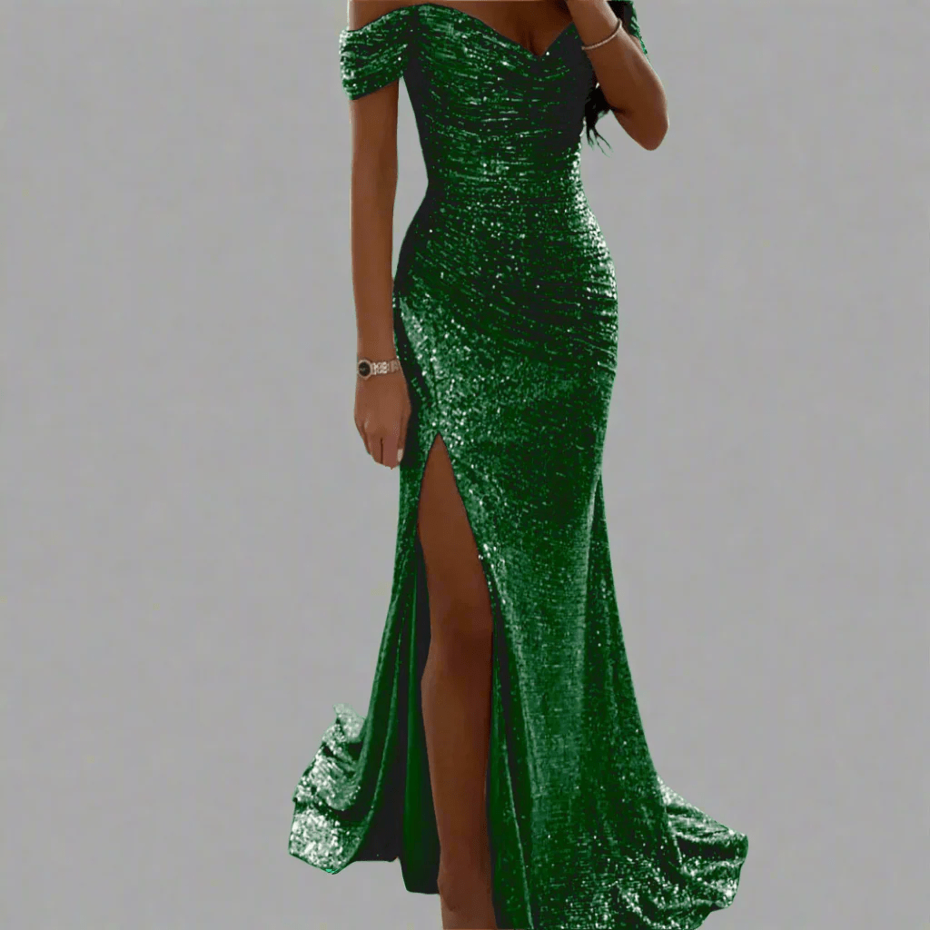 Sequin Full-Length Evening Maxi Dress with Off-Shoulder for Women