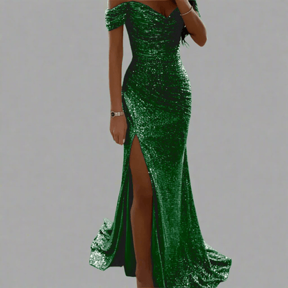 Sequin Full-Length Evening Maxi Dress with Off-Shoulder for Women