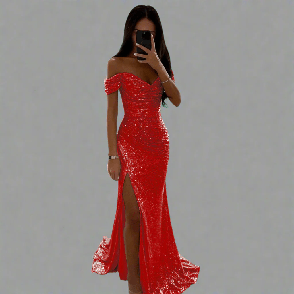 Sequin Full-Length Evening Maxi Dress with Off-Shoulder for Women