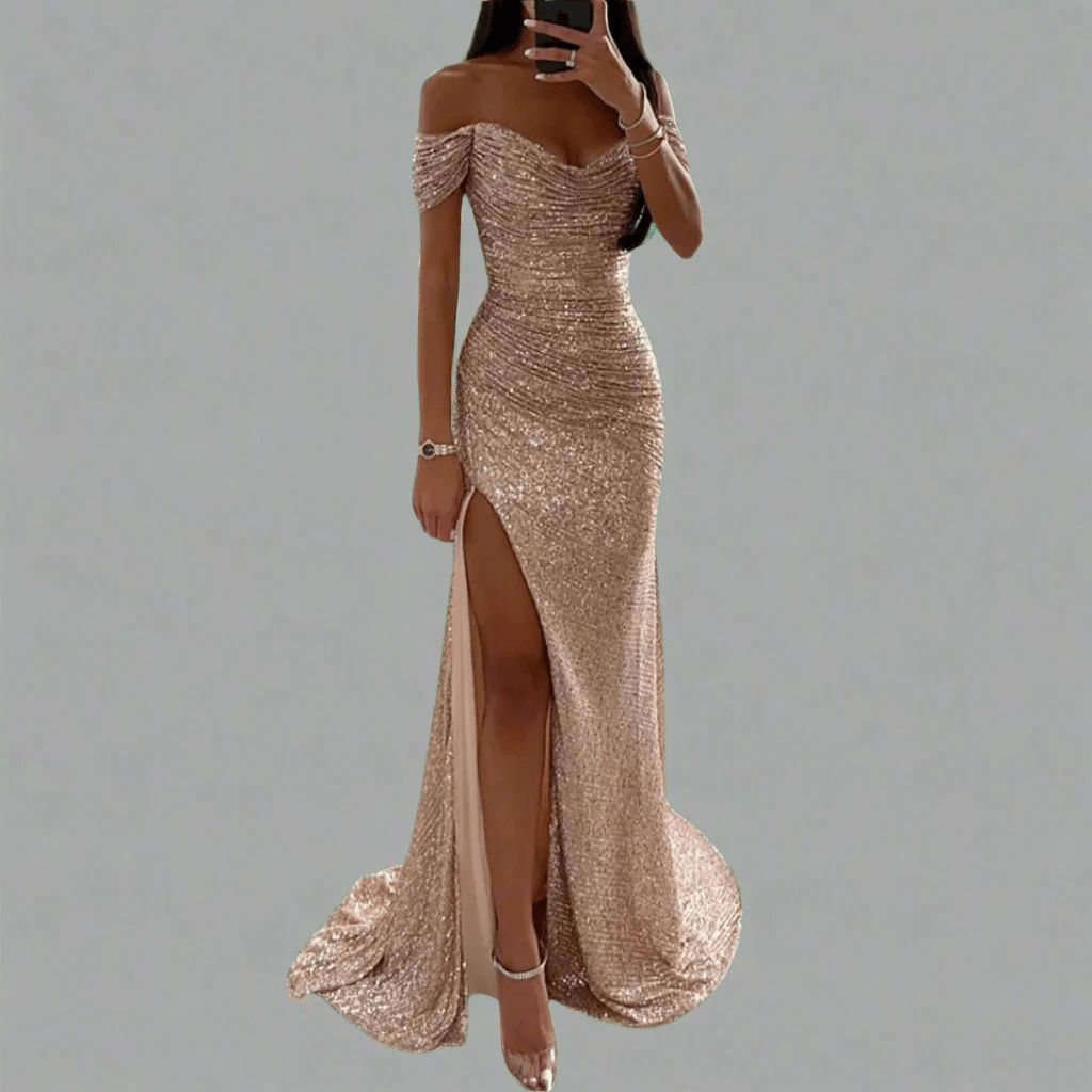 Sequin Full-Length Evening Maxi Dress with Off-Shoulder for Women