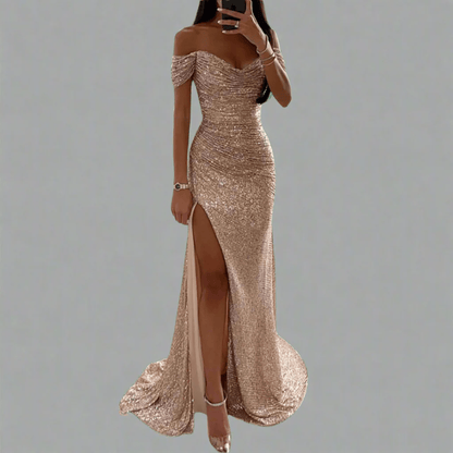 Sequin Full-Length Evening Maxi Dress with Off-Shoulder for Women