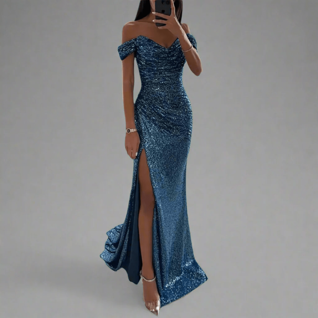 Sequin Full-Length Evening Maxi Dress with Off-Shoulder for Women