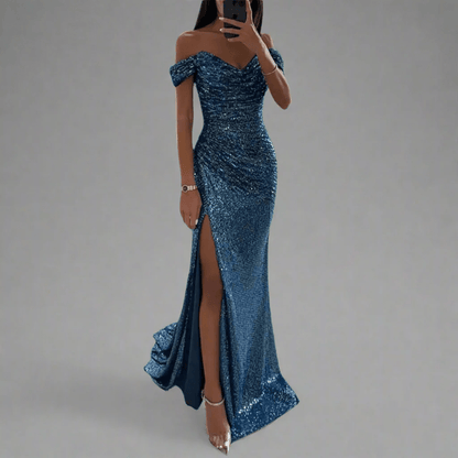 Sequin Full-Length Evening Maxi Dress with Off-Shoulder for Women