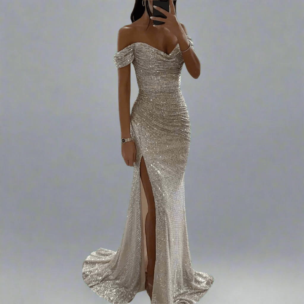 Sequin Full-Length Evening Maxi Dress with Off-Shoulder for Women