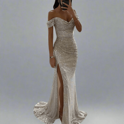 Sequin Full-Length Evening Maxi Dress with Off-Shoulder for Women