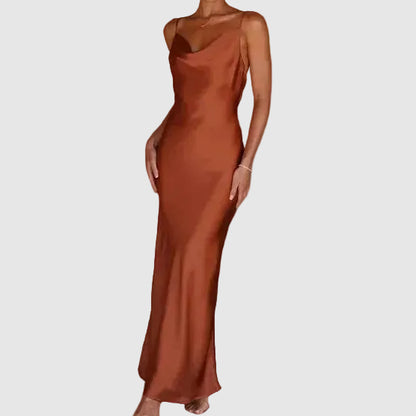 Satin Backless Fitted Maxi Dress with Sleeveless for Women